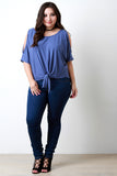 Cold Shoulder Self-Tie Hem Choker Necklace Cropped Top