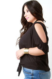 Cold Shoulder Self-Tie Hem Choker Necklace Cropped Top