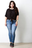 Cold Shoulder Self-Tie Hem Choker Necklace Cropped Top