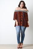 Paisley Print Off-The-Shoulder Quarter Sleeves Peasant Top