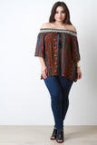 Paisley Print Off-The-Shoulder Quarter Sleeves Peasant Top