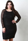 Long Sleeve Lace Contrast Bodycon Dress