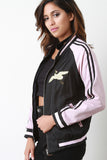 Reversible Embroidered Stripe Sleeve Bomber Jacket