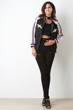 Reversible Embroidered Stripe Sleeve Bomber Jacket
