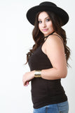 V Neck Banded Keyhole Spaghetti Strap Top