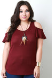 Semi Sheer Rib Knit Cold Shoulder Tee
