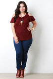 Semi Sheer Rib Knit Cold Shoulder Tee