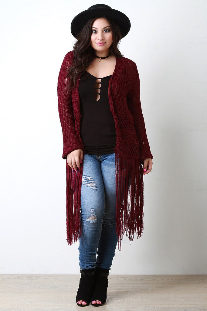 Chunky Knitted Long Fringe Cardigan