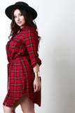 Long Sleeve Button Up Plaid Shirt Dress