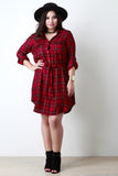 Long Sleeve Button Up Plaid Shirt Dress