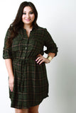 Long Sleeve Button Up Plaid Shirt Dress