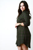 Long Sleeve Button Up Plaid Shirt Dress
