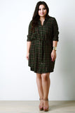 Long Sleeve Button Up Plaid Shirt Dress