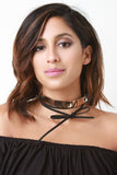 Metal Plate Suede Wrap Choker Necklace