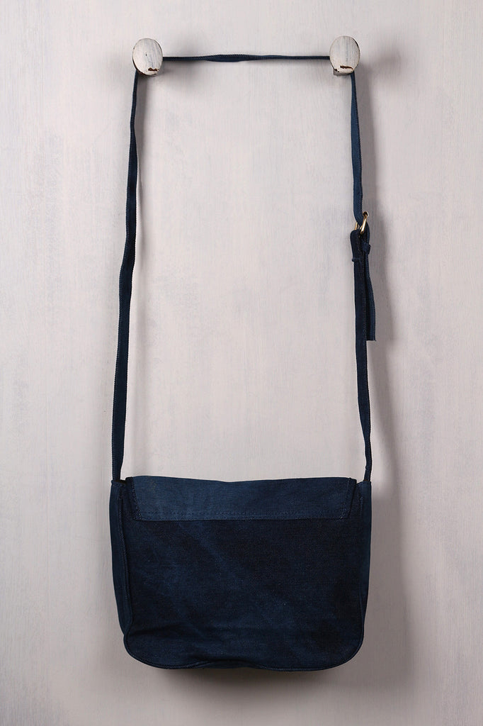 Graphic Patch Denim Messenger Bag