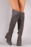 Wild Diva Lounge Suede OTK Block Heel Boots