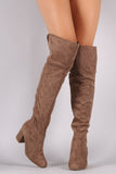 Wild Diva Lounge Suede OTK Block Heel Boots