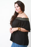 Studded Elastic Band Off The Shoulder Blouse