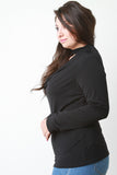 Mock Neck Draped Keyhole Long Sleeve Top
