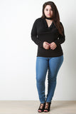 Mock Neck Draped Keyhole Long Sleeve Top