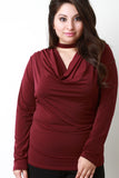Mock Neck Draped Keyhole Long Sleeve Top
