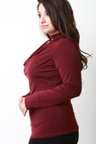 Mock Neck Draped Keyhole Long Sleeve Top
