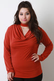 Mock Neck Draped Keyhole Long Sleeve Top