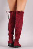 Suede Drawstring-Tie Riding Over-The-Knee Boots