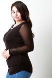 Crystals and Beads Round Neck Mesh Sleeves Top