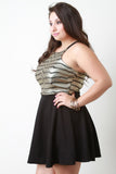 Metallic Contrast Skater Dress