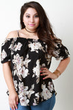 Floral Cold Shoulder Ruffle Short Sleeve Top
