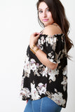 Floral Cold Shoulder Ruffle Short Sleeve Top