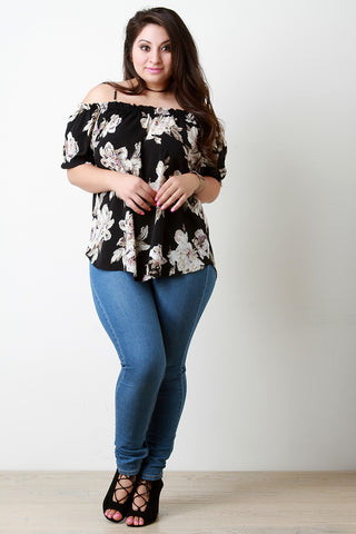 Floral Cold Shoulder Ruffle Short Sleeve Top