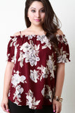 Floral Cold Shoulder Ruffle Short Sleeve Top