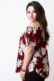 Floral Cold Shoulder Ruffle Short Sleeve Top