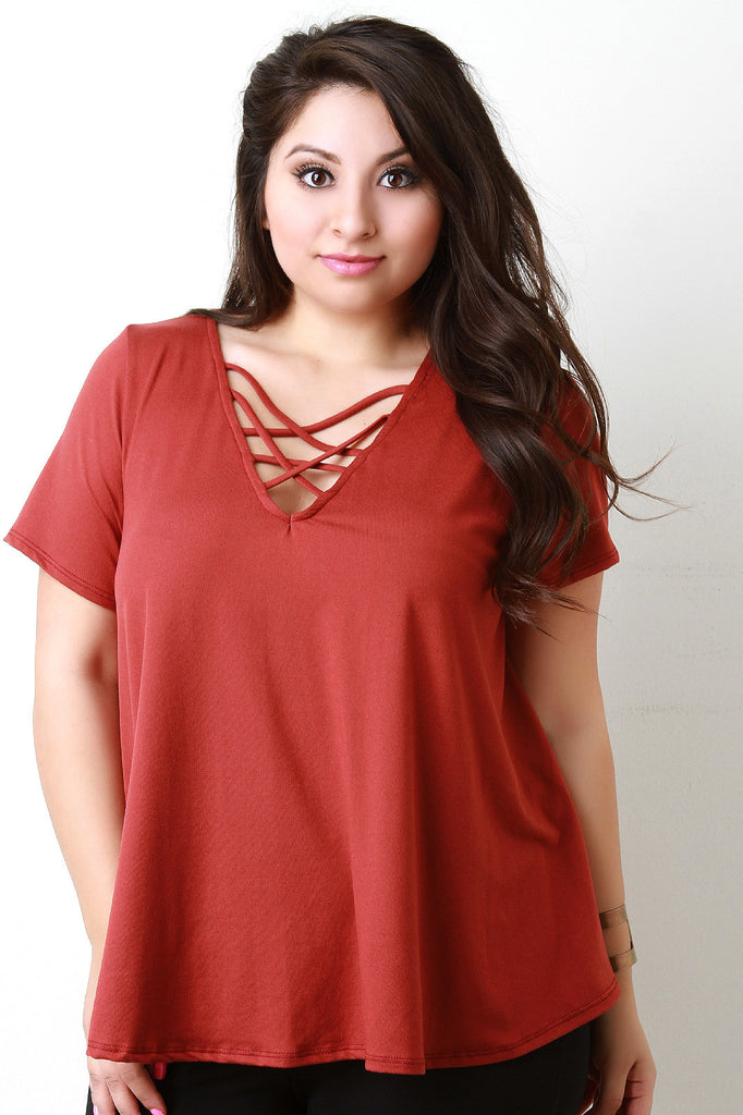 Loose Fitting Strappy V Neck Tee Shirt