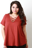Loose Fitting Strappy V Neck Tee Shirt