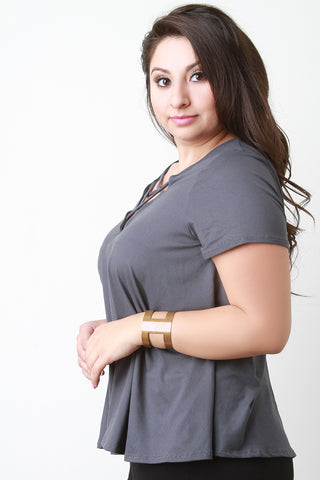 Loose Fitting Strappy V Neck Tee Shirt