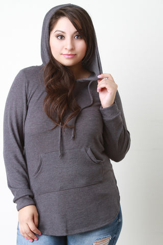Soft Knit Rounded Hem Hoodie