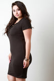 Suede Lace-Up Eyelet Trim V-Neck Short Sleeve Dress
