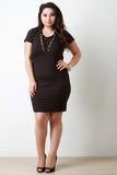 Suede Lace-Up Eyelet Trim V-Neck Short Sleeve Dress