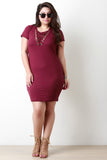 Suede Lace-Up Eyelet Trim V-Neck Short Sleeve Dress