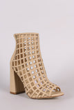 Nubuck Chunky Heeled Peep Toe Cage Booties