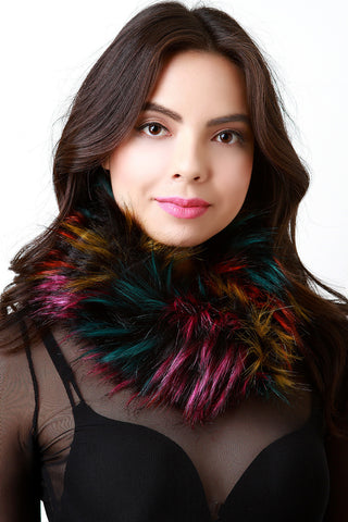 Neon Streak Faux Fur Circle Scarf