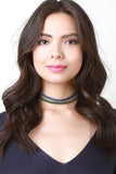 Six Narrow Multi Color Velvet Choker Necklace Set