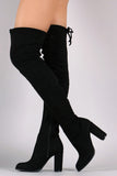 Over-The-Knee Suede Almond Toe Self-Tie Back Boots
