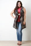 Woven Plaid Open Front Vest