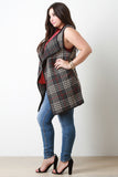 Woven Plaid Open Front Vest
