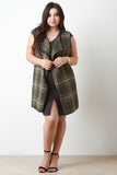 Woven Plaid Open Front Vest