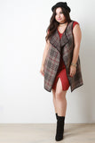 Woven Plaid Open Front Vest